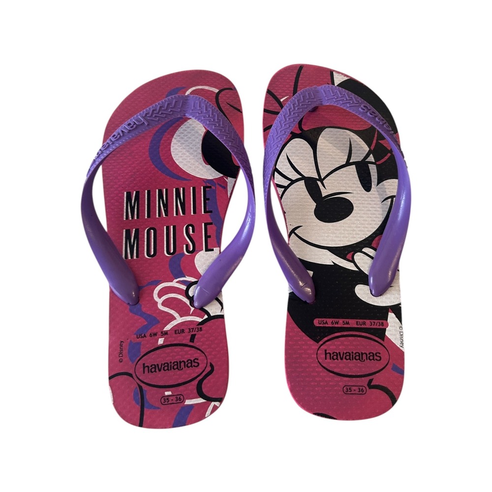 Havaianas Disney Minnie Mouse Flip Flops Pink Purple Womens 6W 5M EUR 37/38